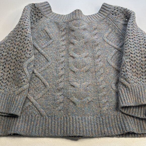 Anthropologie Far Away From Close Cardigan Women's  S Wool Blend Cable Knit Blue - Picture 6 of 15